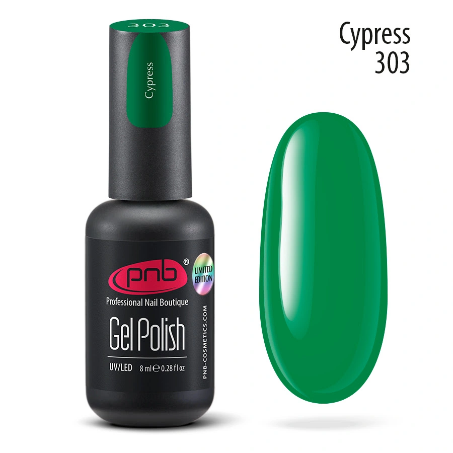 Гель-лак PNB №303 Cypress яскравий хвойний зелений, емаль 8 мл