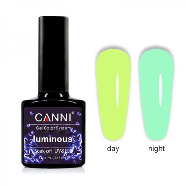 Гель-лак Canni Luminous №802 яскравий жовтий/бірюзовий, флуоресцентний 7,3 мл