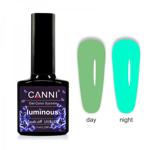 Гель-лак Canni Luminous №803 яскравий зелений/бірюзовий, флуоресцентний 7,3 мл