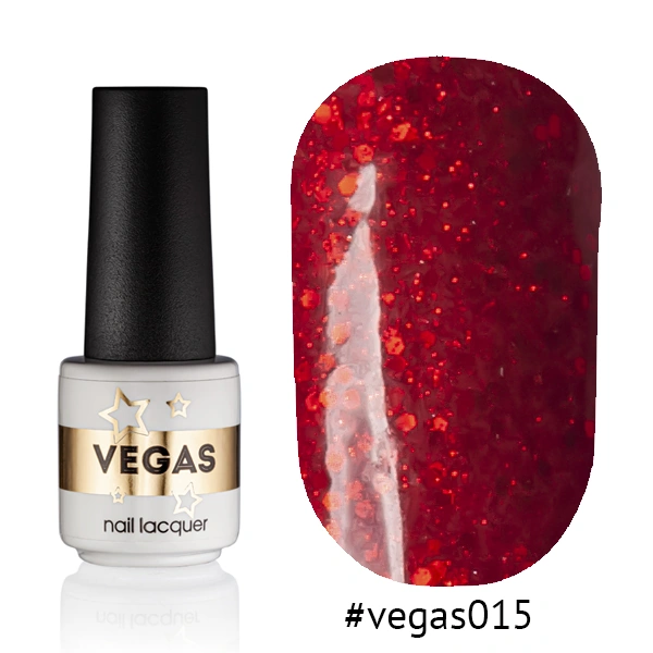 Гель-лак Vegas Nail Lacquer 015 червоний, з блискітками та конфетті 6 мл