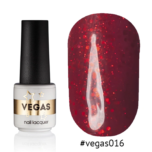 Гель-лак Vegas Nail Lacquer 016 стигла вишня, з блискітками та конфетті 6 мл