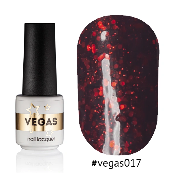 Гель-лак Vegas Nail Lacquer 017 червоно-червоний, з блискітками та конфетті 6 мл