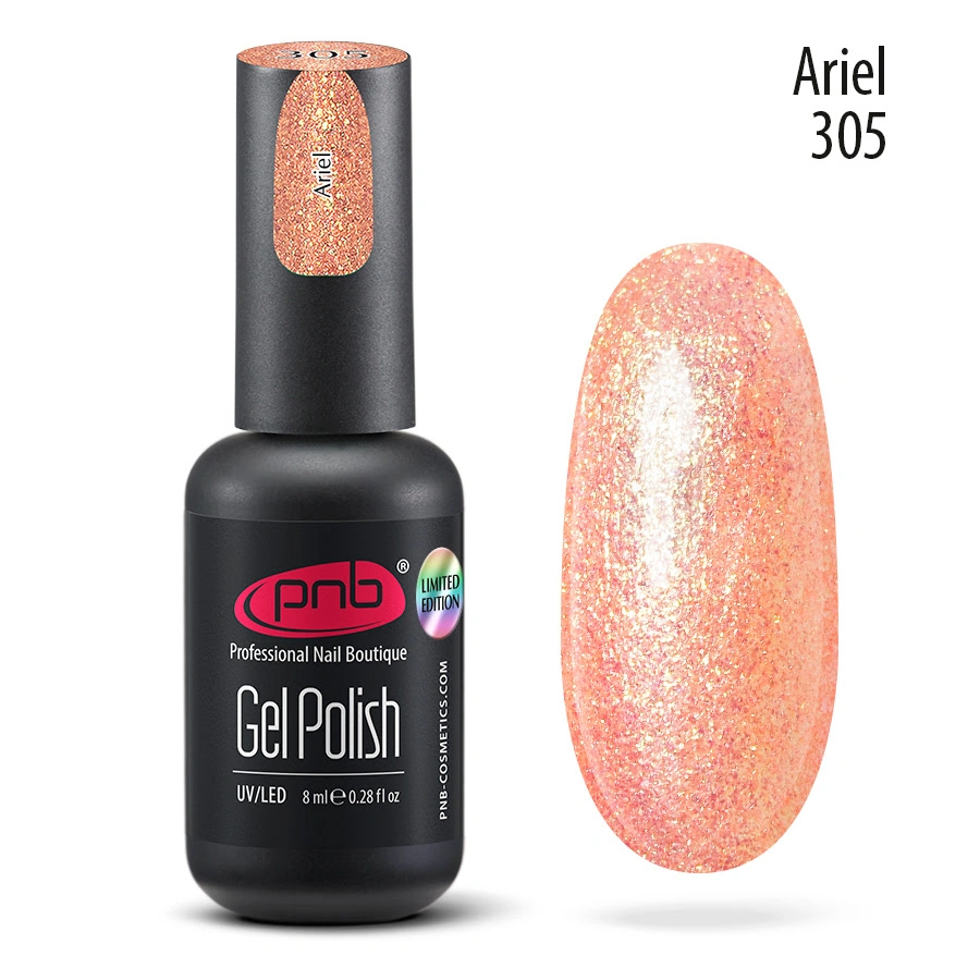 Гель-лак PNB №305 Ariel шиммер, корал 8 мл