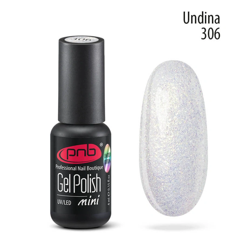 Гель-лак PNB Mini №306 Undina шиммер, срібло 4 мл