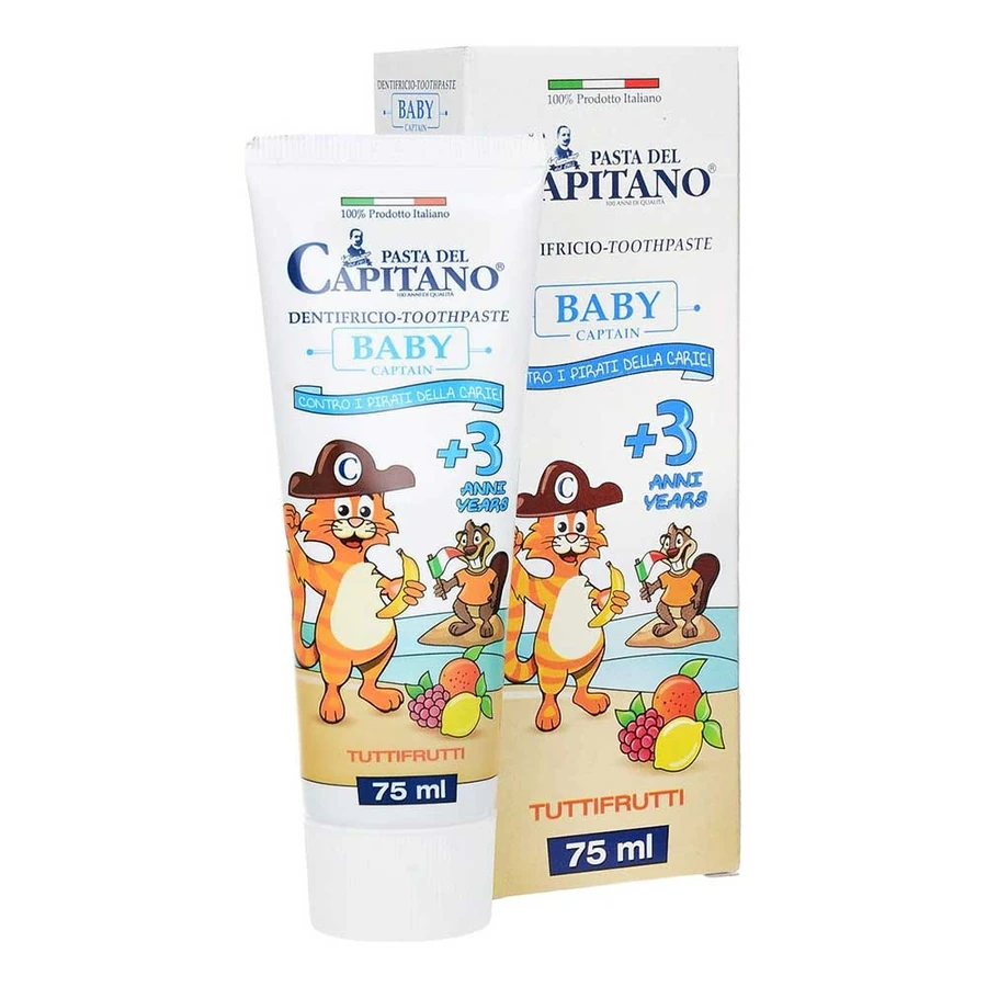 Зубна паста Pasta del Capitano Зубна паста для дітей BABY 3+ Тутті-Фрутті на основі цинку, солі фтору та кальцію, екстракт мальви та бетаїн 75 мл