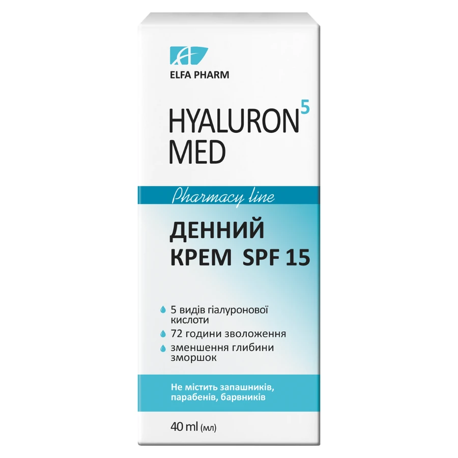 Денний крем для обличчя SPF15 Elfa Pharm Hyaluron5 MED Day Face Cream SPF15 40 мл
