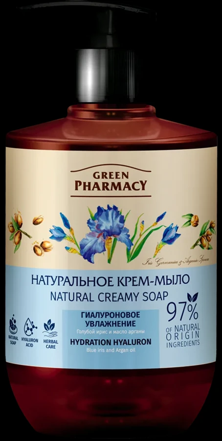 Натуральне крем-мило Green Pharmacy Natural Creamy Soap Hyaluron Hydration для рук та тіла 460 мл