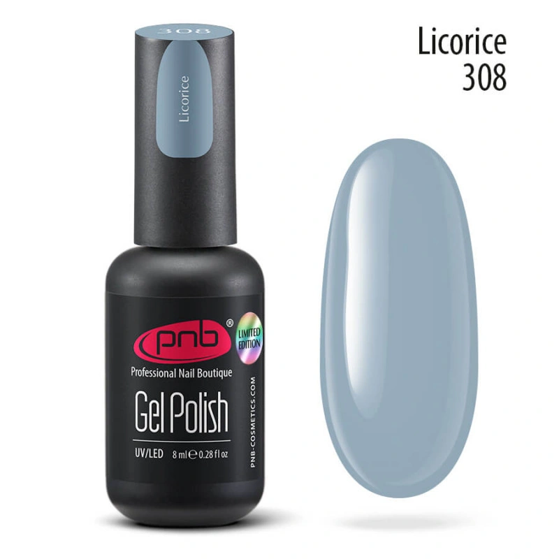Гель-лак PNB №308 Licorice сіро-блакитний, емаль 8 мл