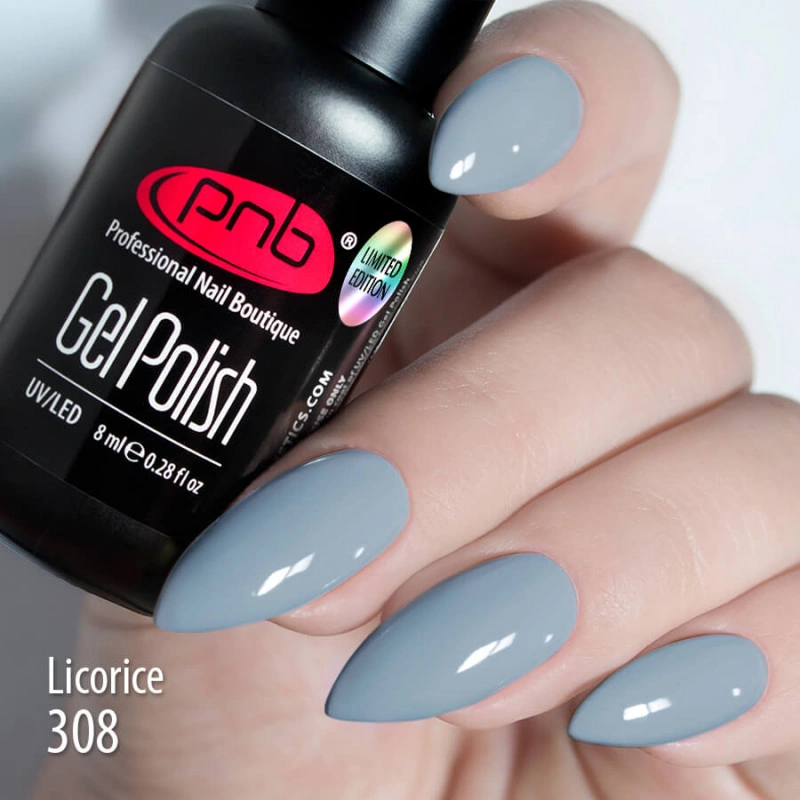 Гель-лак PNB №308 Licorice сіро-блакитний, емаль 8 мл
