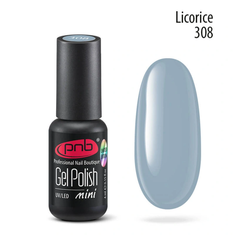 Гель-лак PNB Mini №308 Licorice сіро-блакитний, емаль 4 мл