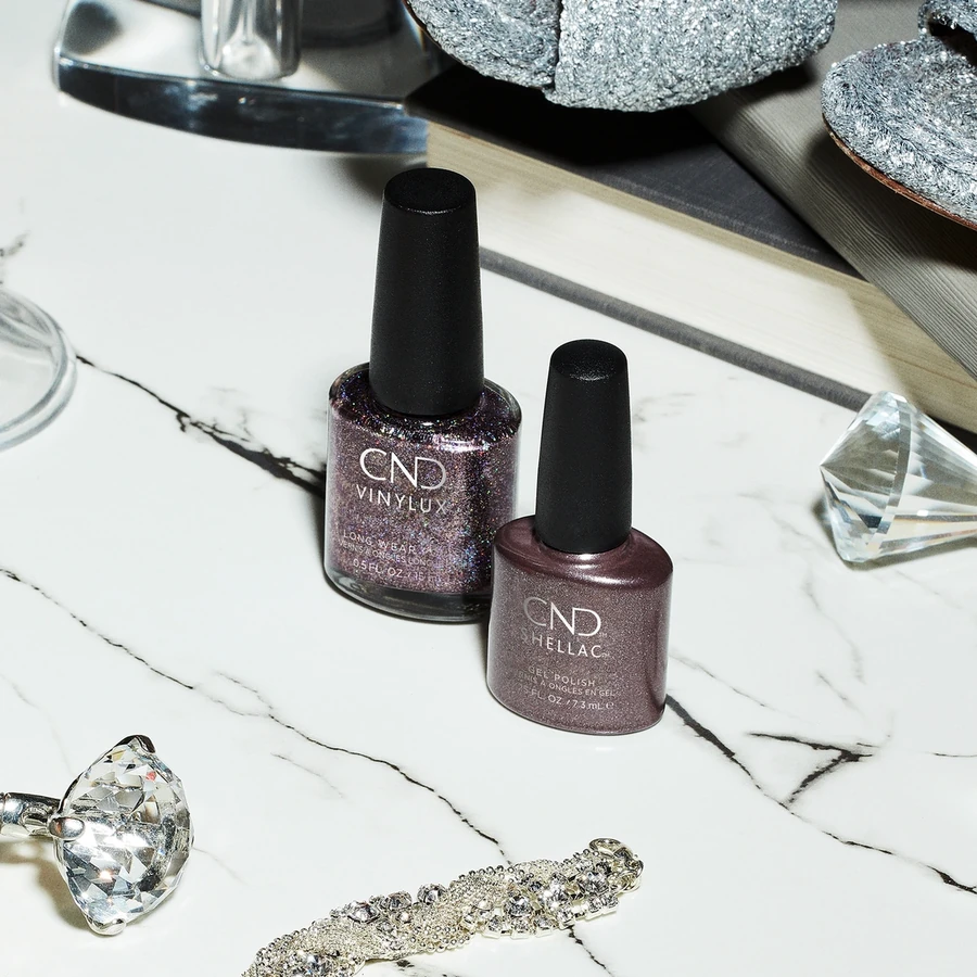 Гель-лак CND Shellac Statement Earrihgs темно-бузковий, шиммер з блискітками 7,3 мл