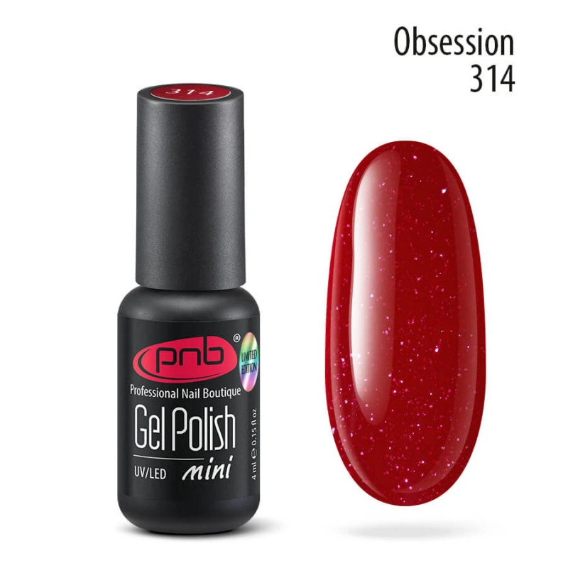 Гель-лак PNB Mini №314 Obsession червоний, бордо 4 мл