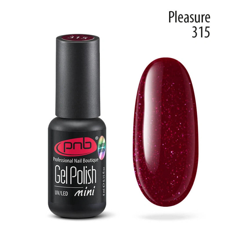 Гель-лак PNB Mini №315 Pleasure червоний, бордо 4 мл