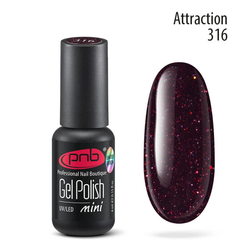 Гель-лак PNB Mini №316 Attraction червоний, бордо 4 мл