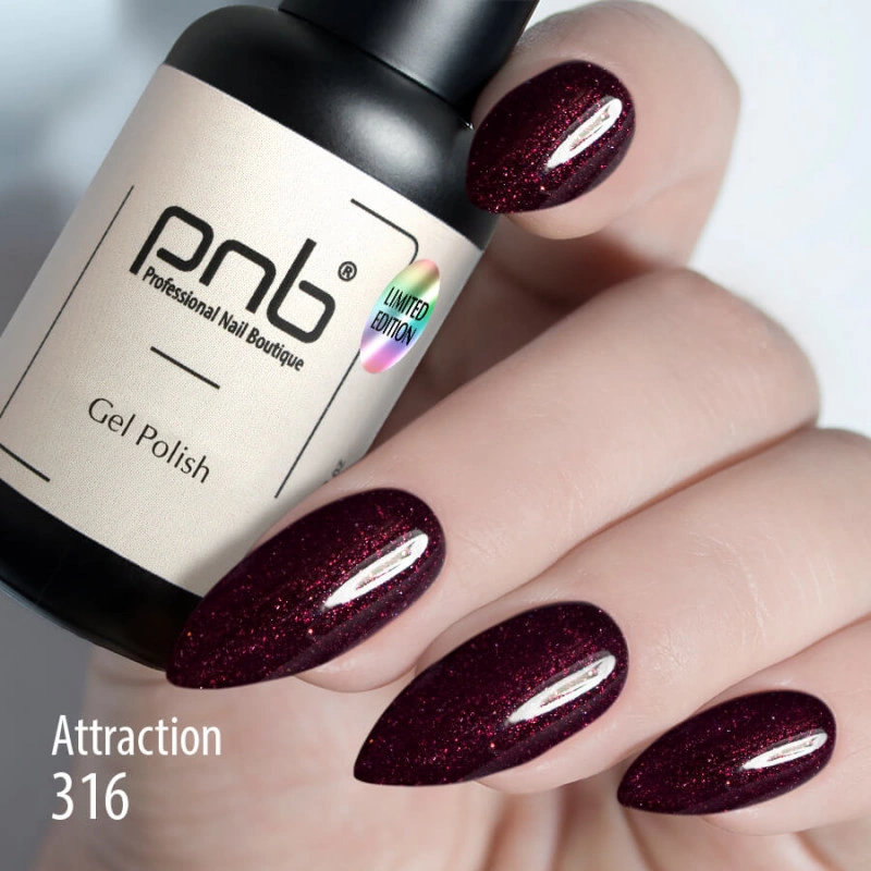 Гель-лак PNB Mini №316 Attraction червоний, бордо 4 мл