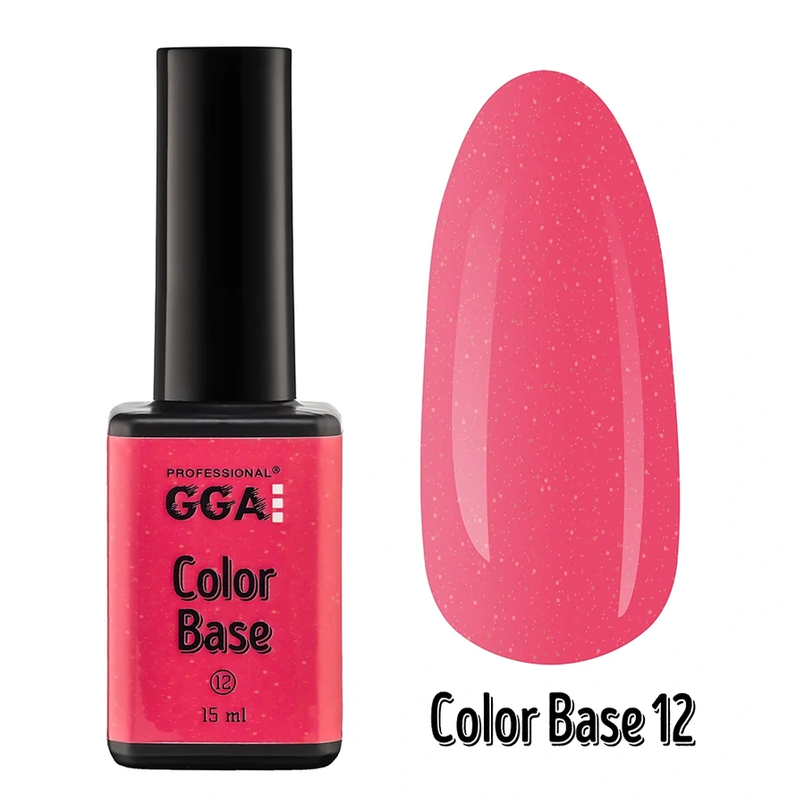 Кольорове базове покриття GGA Professional Color Base №12 рожевий із сріблястими частинками 15 мл
