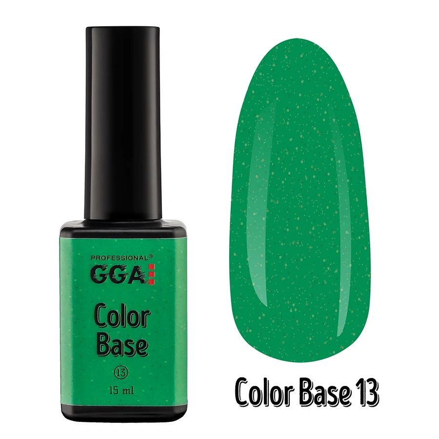 Кольорове базове покриття GGA Professional Color Base №13 зелений із сріблястими частинками 15 мл