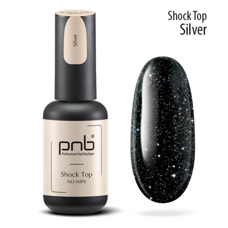 Топ світловідбиваючий срібний PNB Shock Top Silver No Wipe без липкого шару 8 мл