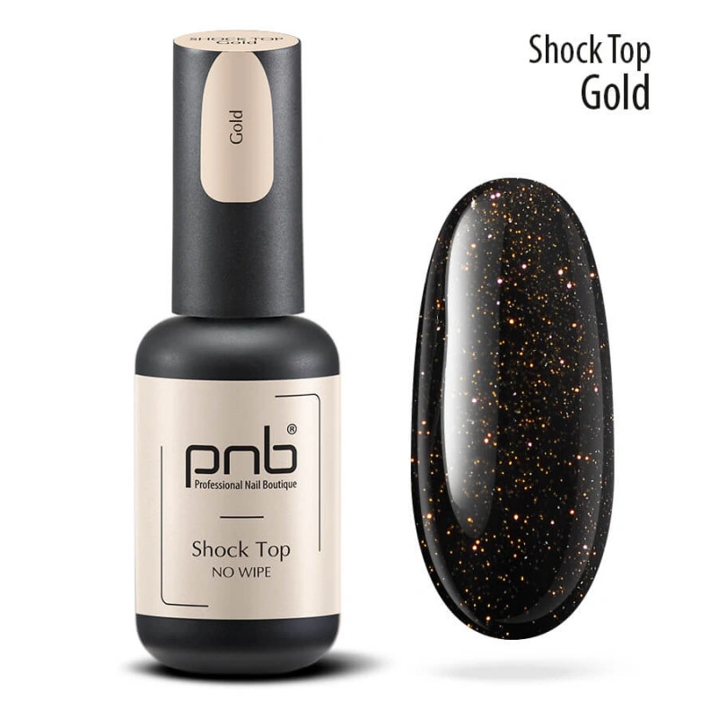 Топ світловідбиваючий золотий PNB Шоск Top Gold No Wipe без липкого шару 8 мл