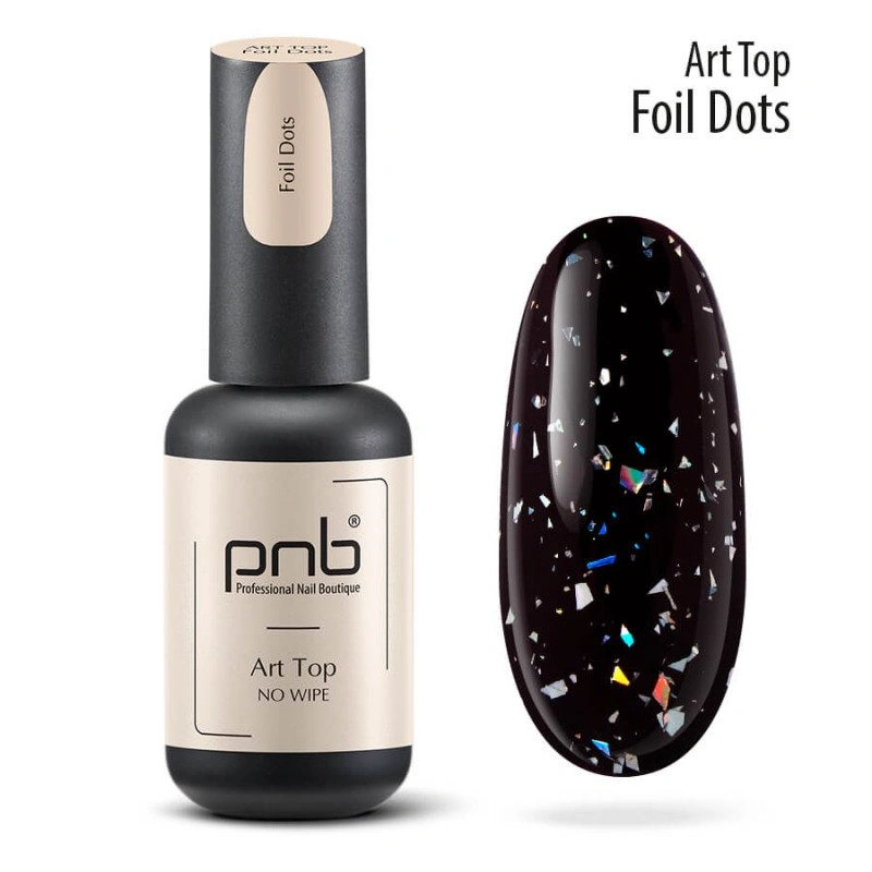 Топ для гель-лаку без липкого шару PNB Art Top Foil Dots No Whipe з фольгованими частинками 8 мл