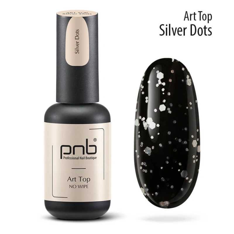 Топ для гель-лак зі срібними частинками PNB Art Top Silver Dots No Whipe 8 мл