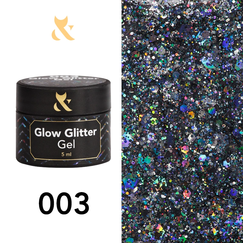Глітерний гель для дизайну FOX Glow Glitter Gel 003 бірюзовий, голографічний 5 мл