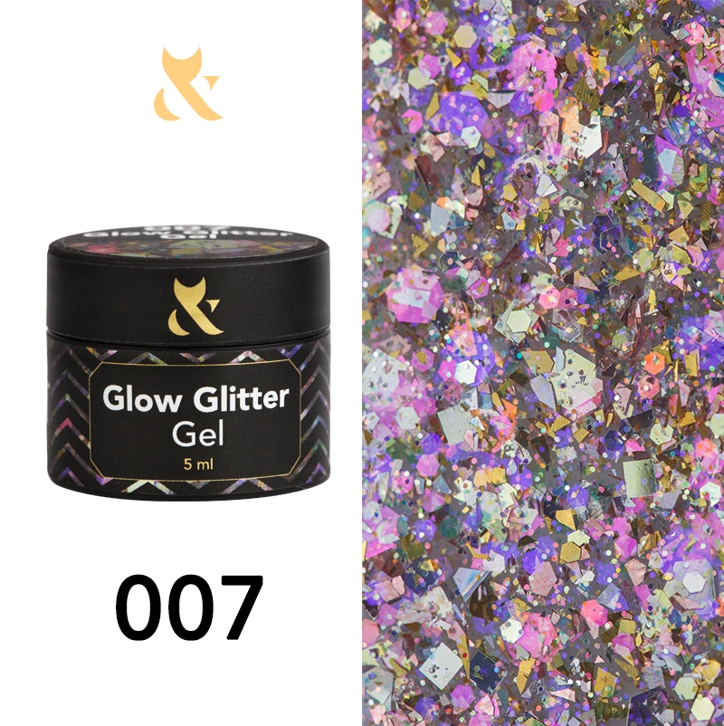 Глітерний гель для дизайну FOX Glow Glitter Gel 007 різнокольоровий , з рожевими голографічними блискітками 5 мл