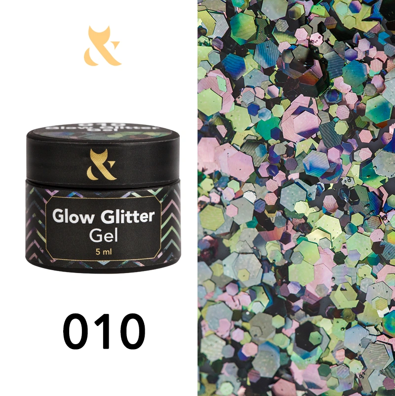 Глітерний гель для дизайну FOX Glow Glitter Gel 010 різнобарвний , із дзеркальними голографічними блискітками 5 мл