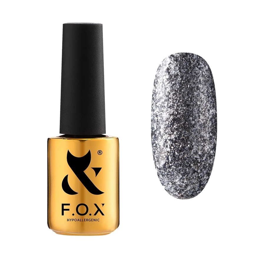 Гель-лак FOX Gel-Polish Gold Brilliance №001 темне срібло, великі щільні блискітки 7 мл