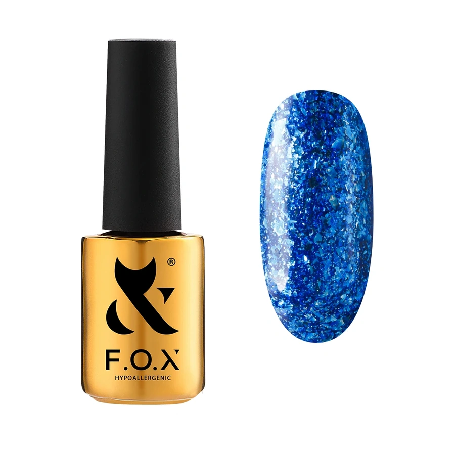 Гель-лак FOX Gel-Polish Gold Brilliance №020 яскравий синій, великі щільні блискітки 7 мл