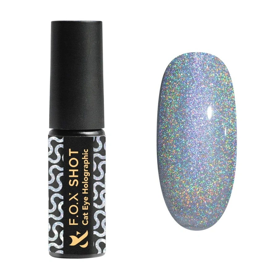 Гель-лак FOX SHOT Cat Eye Holographic срібний, голографічний 5 г