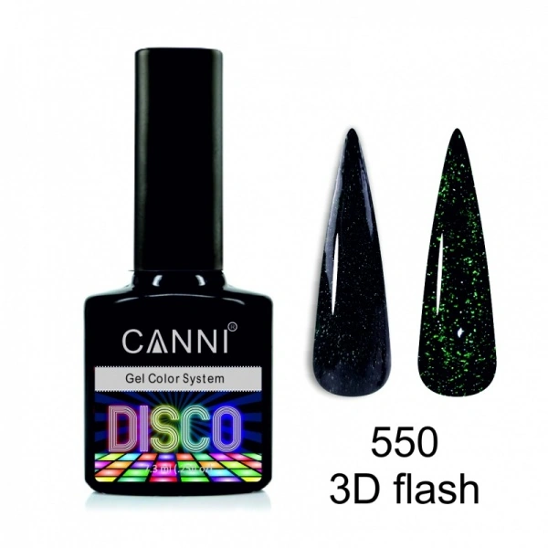 Гель-лак Canni Gel Polish Disco 3D Flash №550 чорно-зелений, світловідбивний 7.3 мл