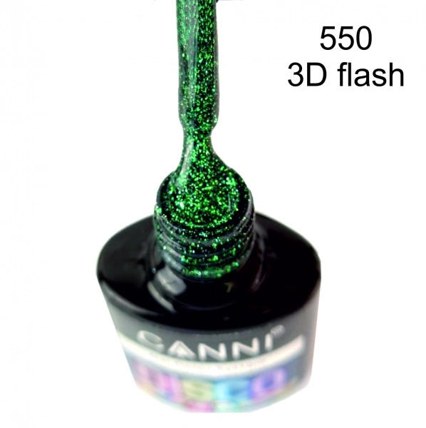 Гель-лак Canni Gel Polish Disco 3D Flash №550 чорно-зелений, світловідбивний 7.3 мл