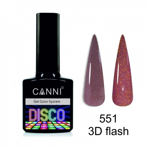 Гель-лак Canni Gel Polish Disco 3D Flash №551 бежево-рожевий із золотим відливом, світловідбиваючий 7.3 мл