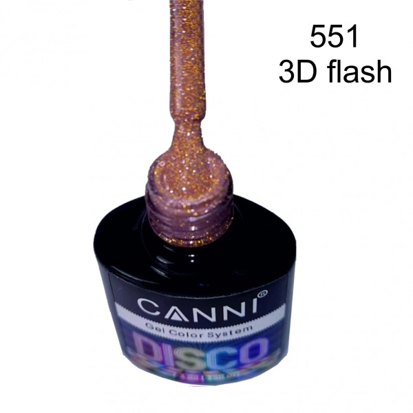 Гель-лак Canni Gel Polish Disco 3D Flash №551 бежево-рожевий із золотим відливом, світловідбиваючий 7.3 мл