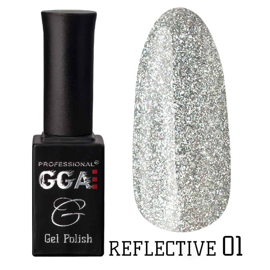 Гель-лак GGA Professional Reflective Gel Polish №01 срібло, зі світловідбиваючими частинками 15 мл