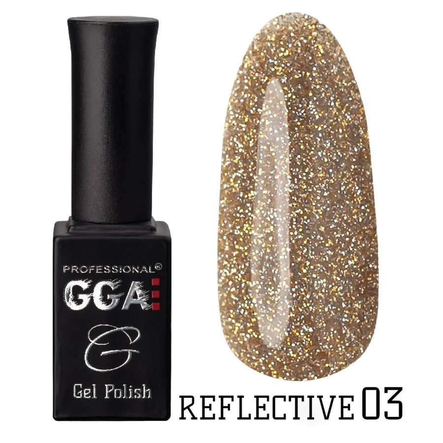 Гель-лак GGA Professional Reflective Gel Polish №03 золото, зі світловідбиваючими частинками 15 мл