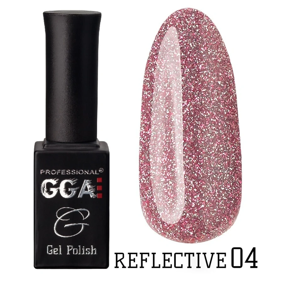 Гель-лак GGA Professional Reflective Gel Polish №04 рожевий, зі світловідбиваючими частинками 15 мл