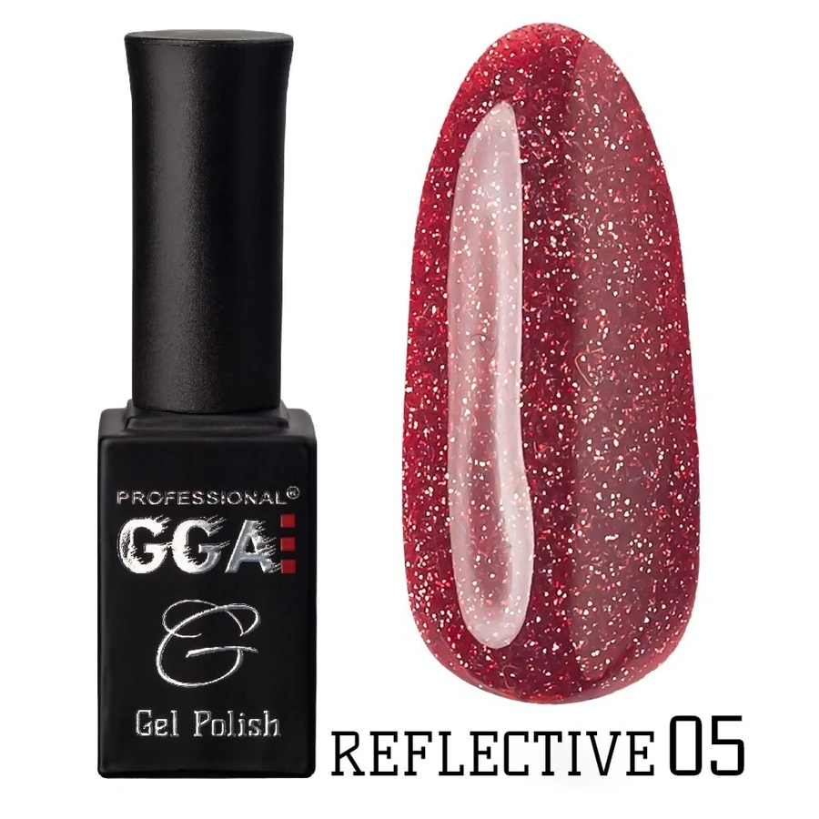 Гель-лак GGA Professional Reflective Gel Polish №05 червоний, зі світловідбиваючими частинками 15 мл