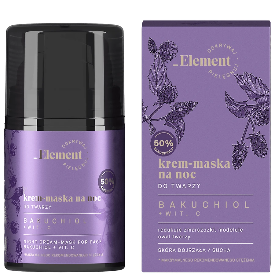 Нічна крем-маска для обличчя Element Bakuchiol Night Cream-Mask + Vitamin З з бакучиолом та вітаміном C 50 мл