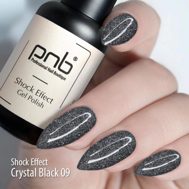 Гель-лак PNB Shock Effect 09 Crystal Black графітовий відтінок світловідбиваючого гель-лаку 8 мл