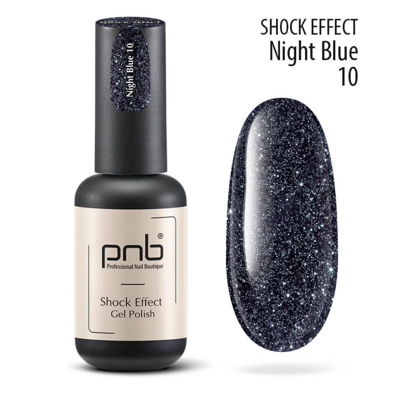Гель-лак PNB Shock Effect 10 Night Blue бездонний темно-синій, насичений шиммер 8 мл