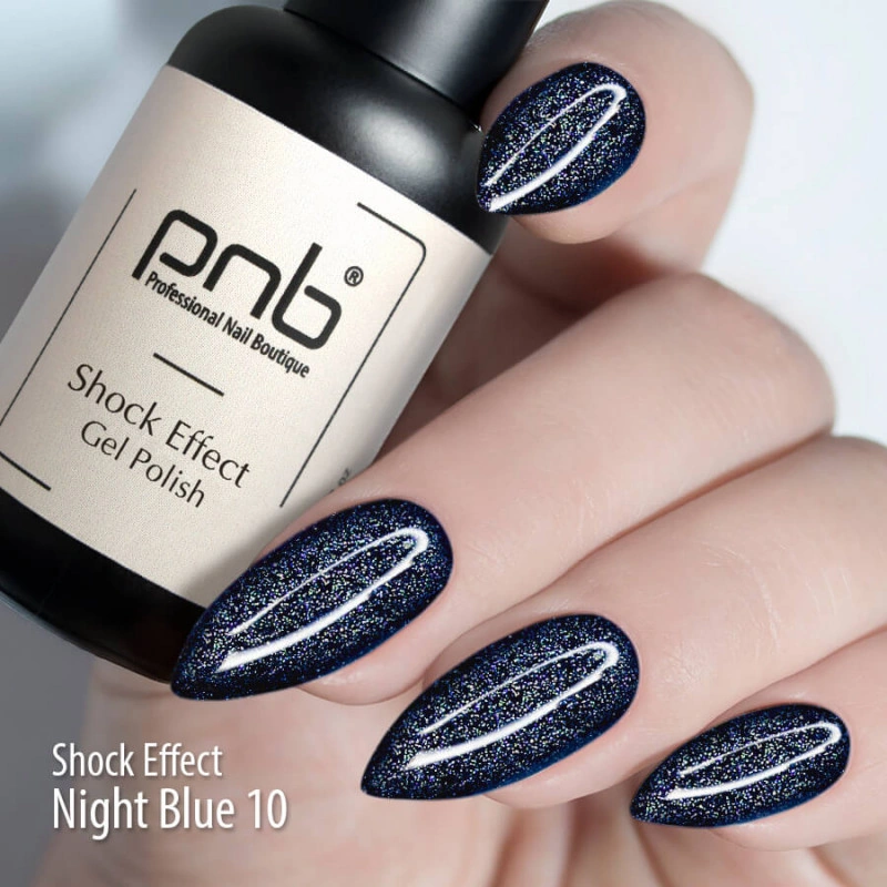 Гель-лак PNB Shock Effect 10 Night Blue бездонний темно-синій, насичений шиммер 8 мл