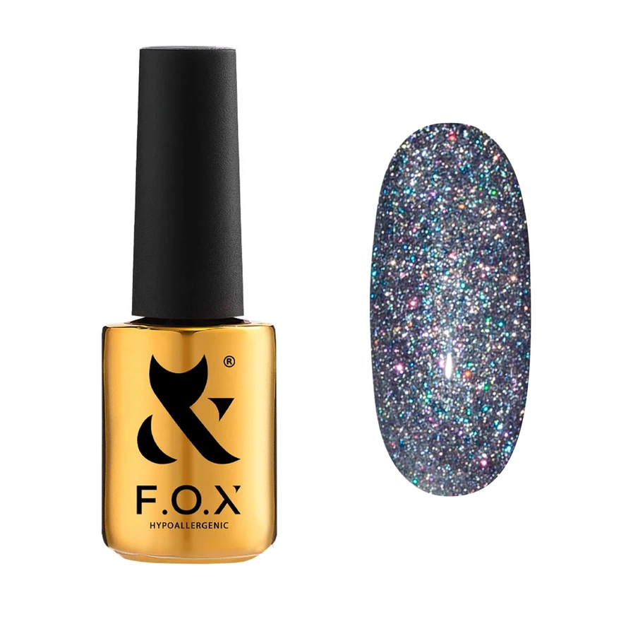 Гель-лак FOX Gel-polish Gold Masha Efrosinina 036 сріблястий з різнокольоровими блискітками, світловідбиваючий 7 мл