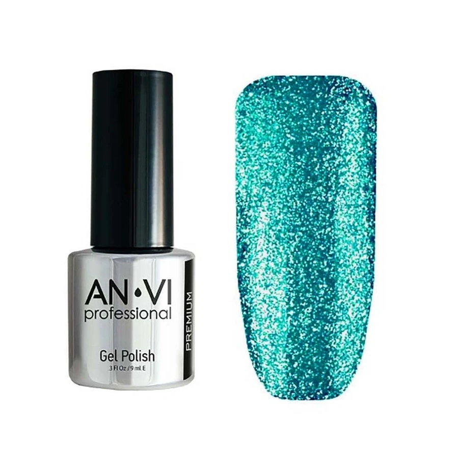 гель-лак ANVI №020 Emotinal Twist синій з бірюзовим підтоном, із шиммером 9 мл