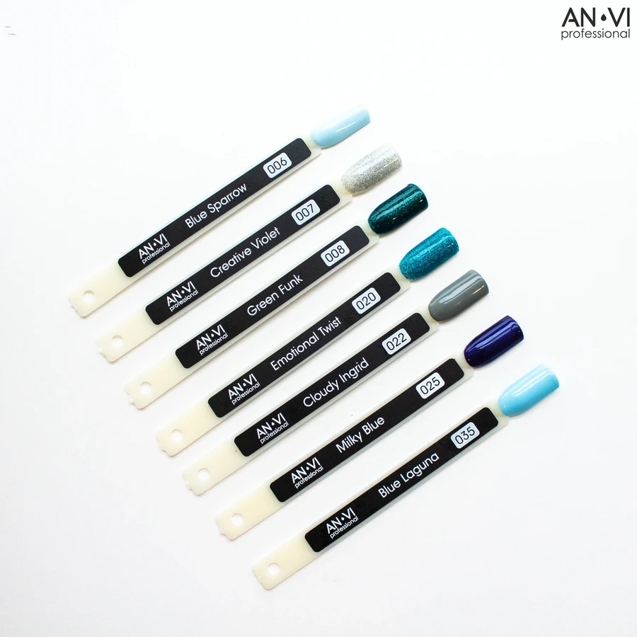 гель-лак ANVI №020 Emotinal Twist синій з бірюзовим підтоном, із шиммером 9 мл