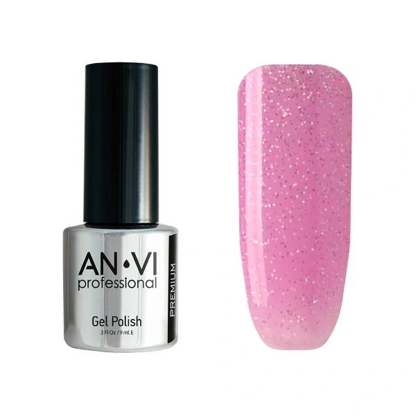 Гель-лак ANVI №059 Iced Spark рожевий, з блискітками 9 мл