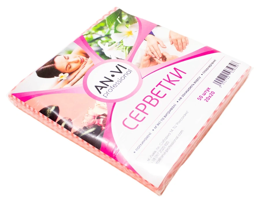 Серветки одноразові універсальні сітчасті ANVI Napkins Spunlace Pink Wave (20*20) рожева хвиля 50 шт