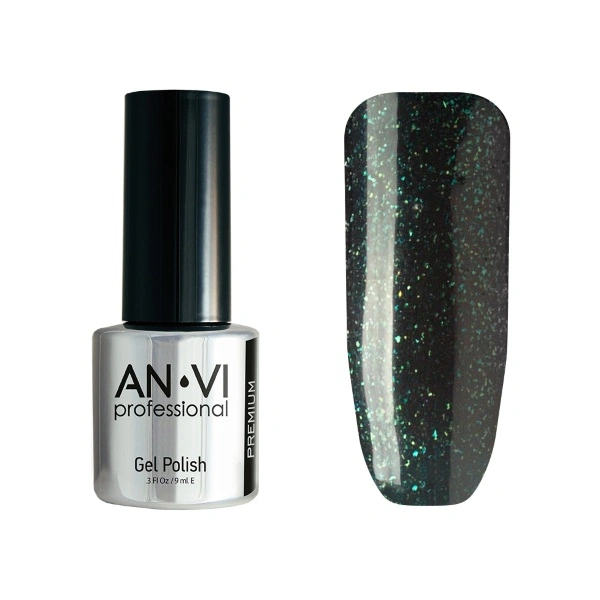 Гель-лак ANVI №113 Emerald Leaf чорно-зелений, із шиммером 9 мл