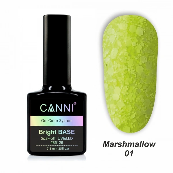 Каучукове базове покриття Canni Bright Base Marshmallow 01 жовтий, неон 7,3 мл